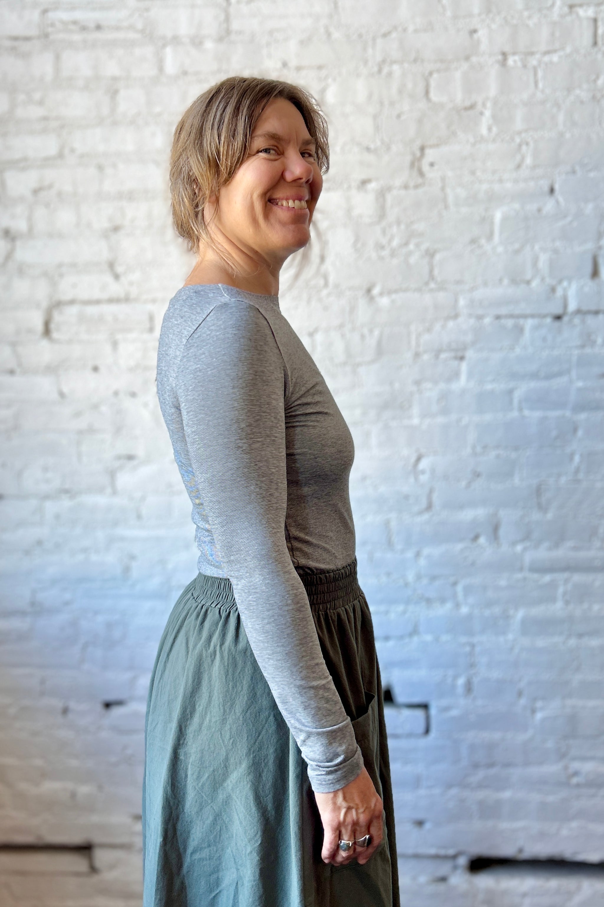 Nanette Top - Grey Microstripe