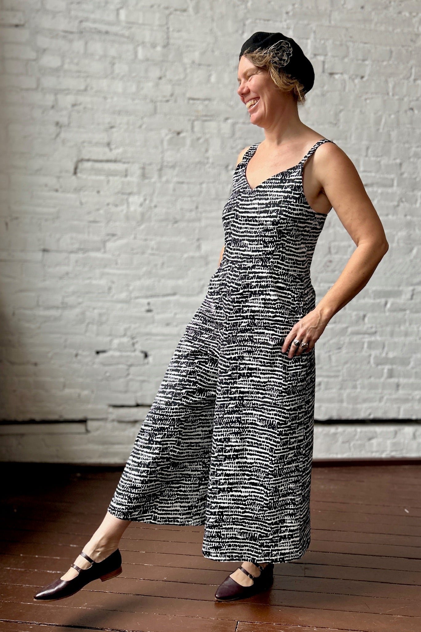 Liberty Jumpsuit - Black + White Bloom