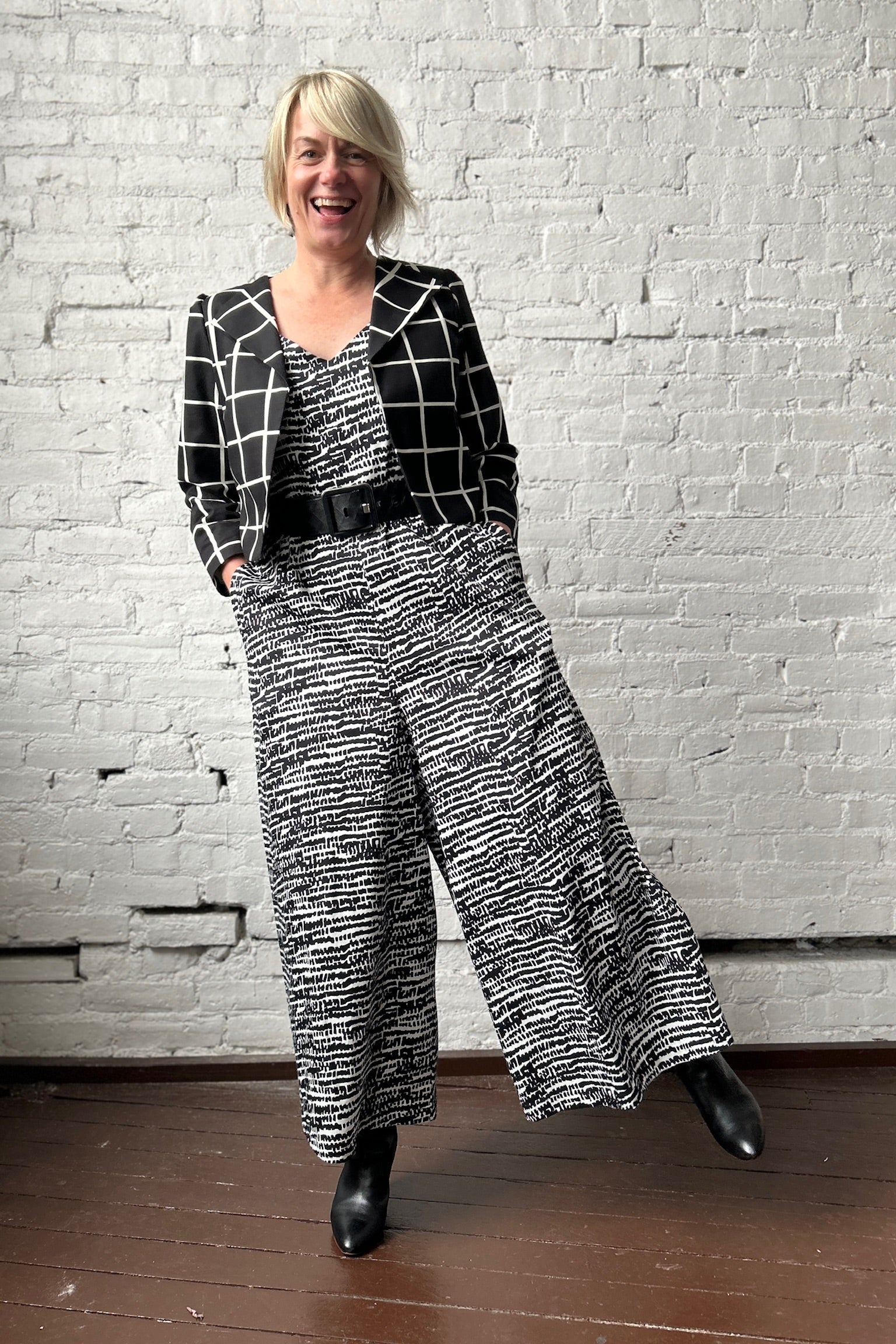 Liberty Jumpsuit - Black + White Bloom