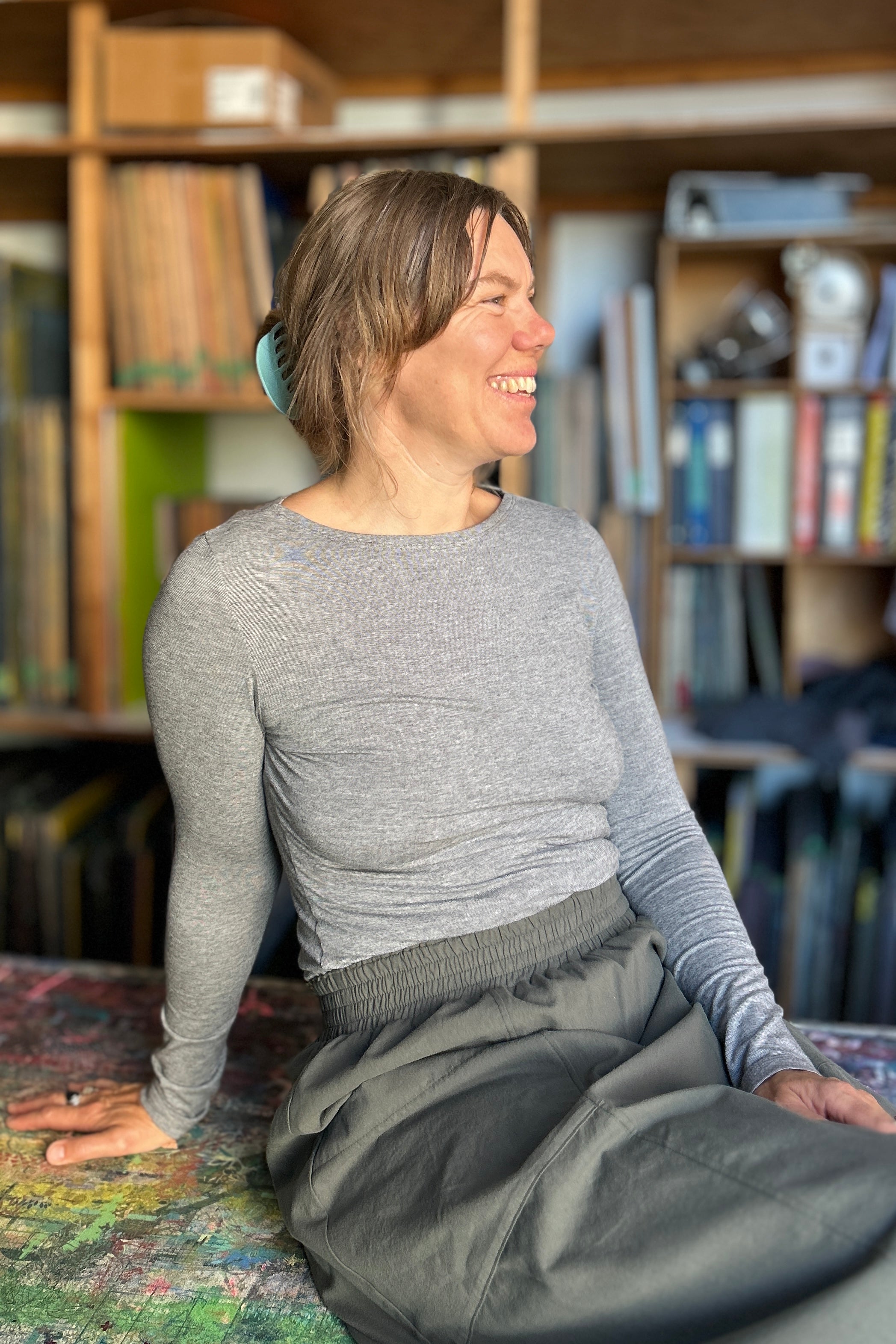 Nanette Top - Grey Microstripe