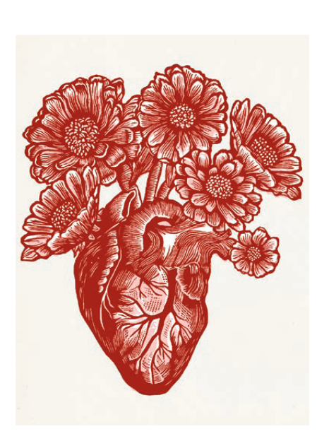 Hawk and Rose Press - El Corazon Linocut Card
