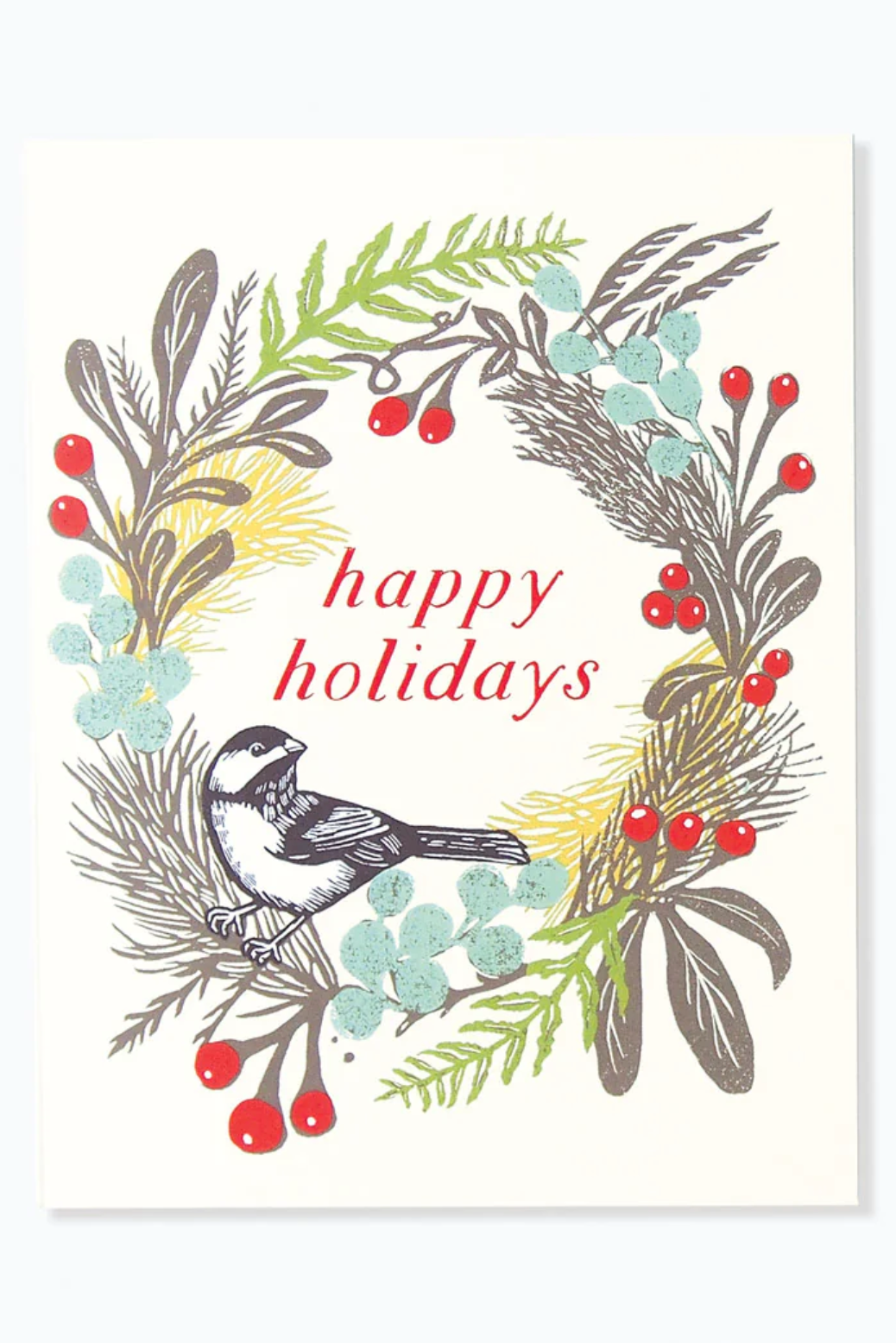 Hawk and Rose Press - Holiday Wreath Linocut Card