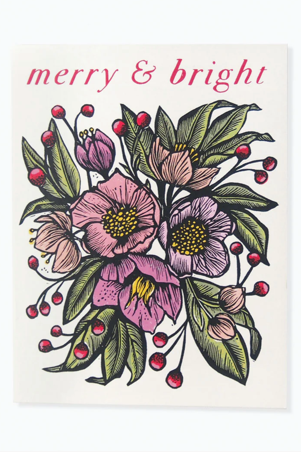 Hawk and Rose Press - Merry & Bright Linocut Card