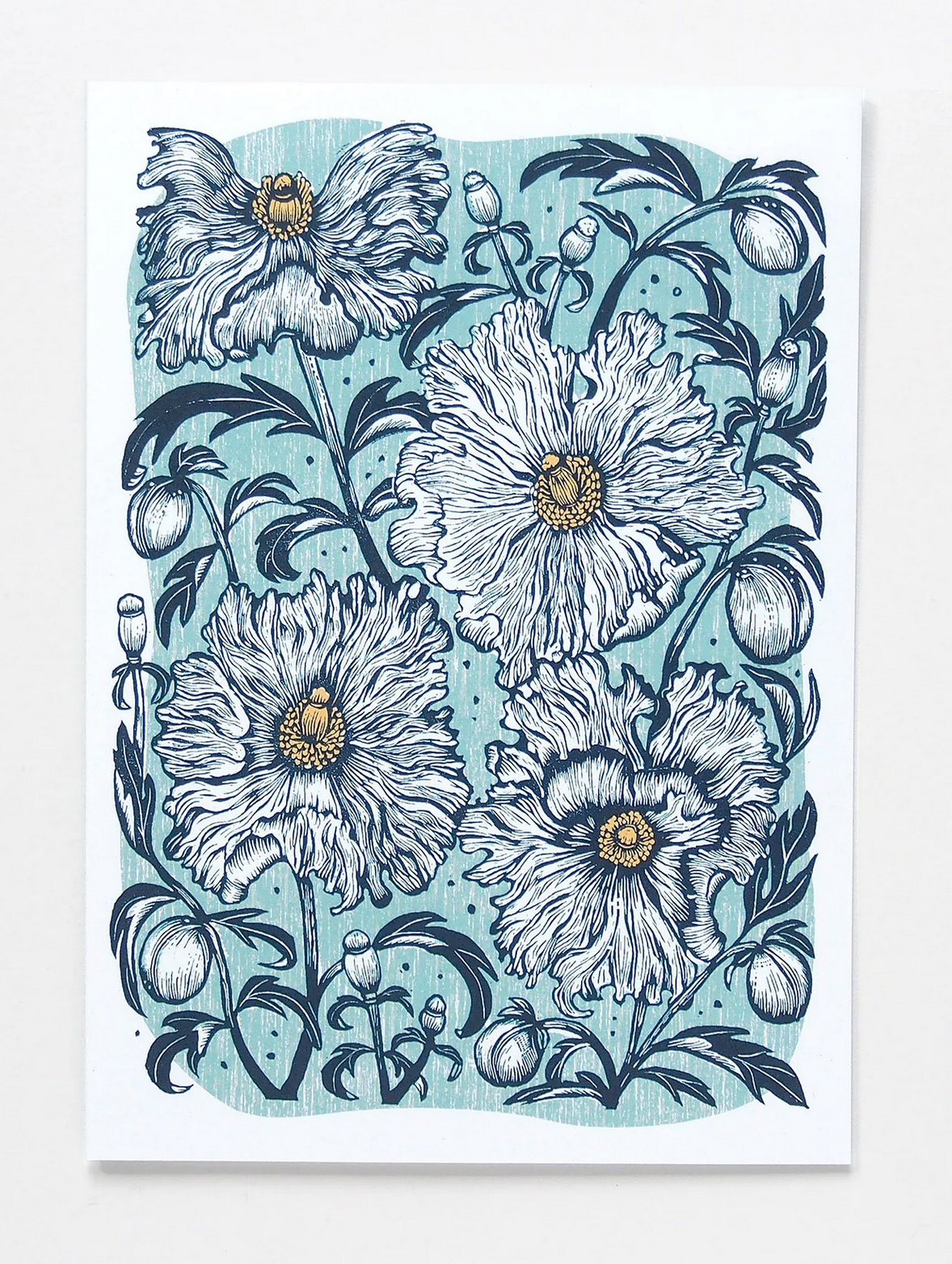 Hawk and Rose Press - Matilija Poppies Linocut Card